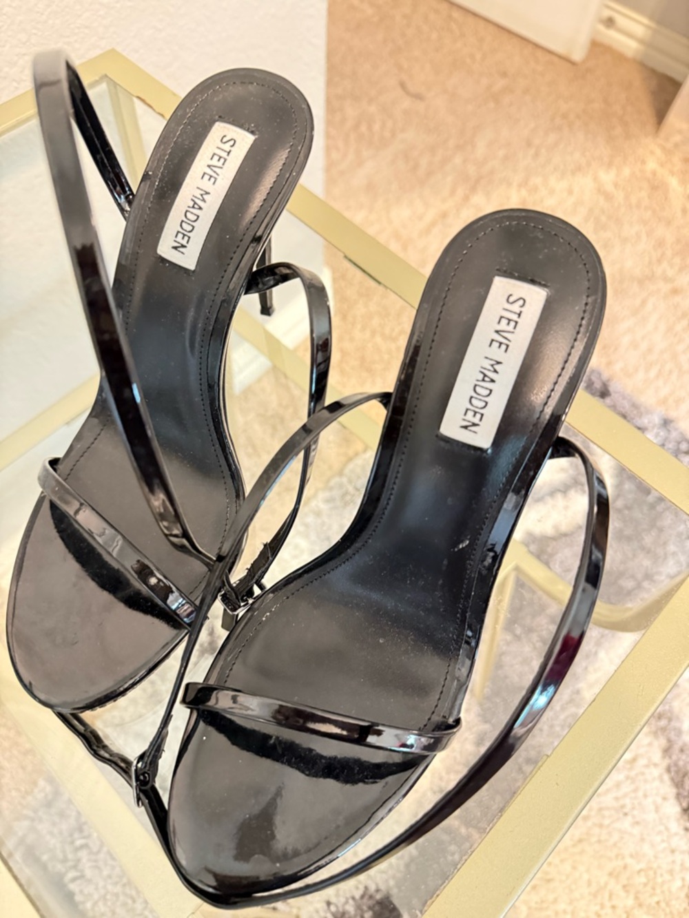 Steve Madden Black Patent Minimalist Strappy Heels